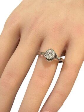 Vintage Solitaire Ring Silver Tone Round Center Size 9 Womens Dainty Jewelry